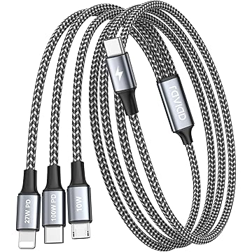 C&acirc;ble USB-C Triple Sortie USB-C, Lightning et Micro USB 1.2M 100W